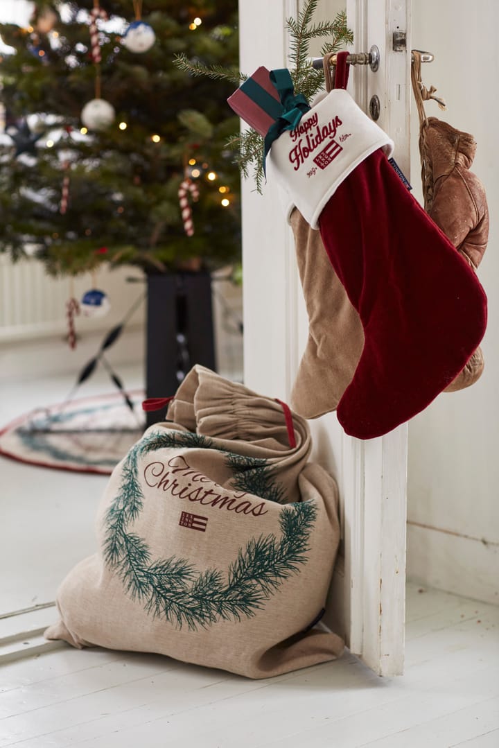 Happy Holidays Organic Cotton Velvet julstrumpa, Red-white Lexington