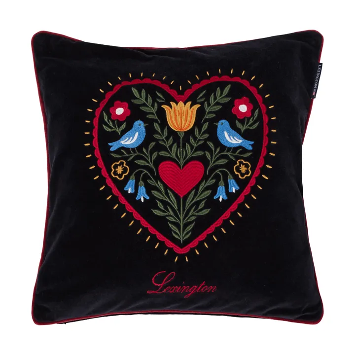 Heart ekologisk bomullssammet kuddfodral - Black-multi, 50x50 cm - Lexington