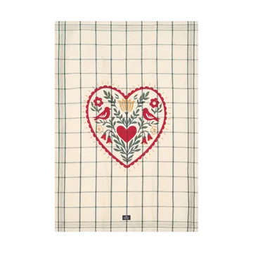 Heart linne/bomull kökshandduk - White-green-red, 50x70 cm - Lexington