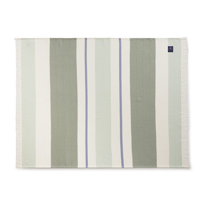 Herringbone Striped Recycled bomullspläd, Vit-grön Lexington