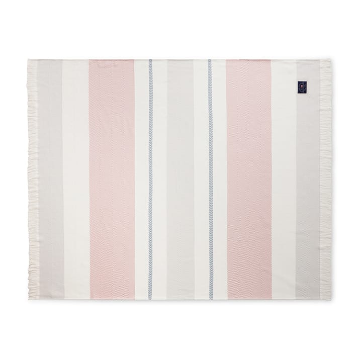 Herringbone Striped Recycled bomullspläd, Vit-rosa Lexington