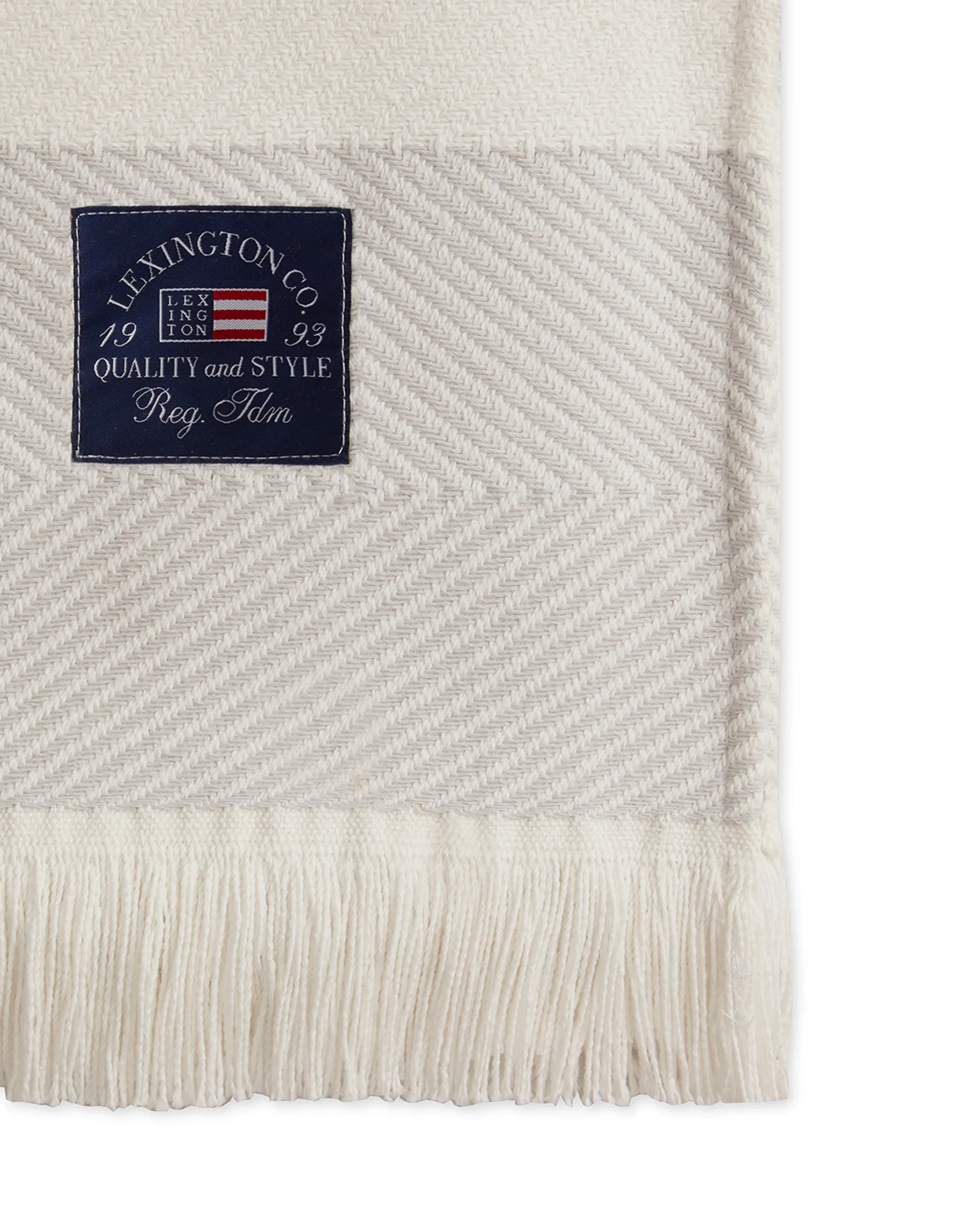 Herringbone Striped Recycled bomullspläd, Vit-rosa Lexington