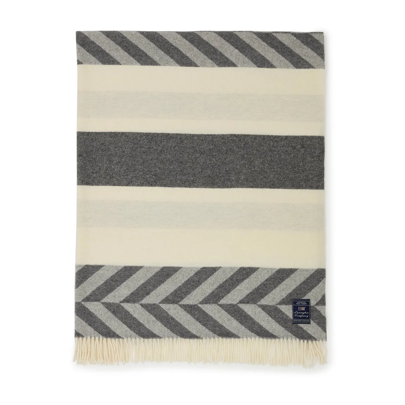 Herringbone Striped Recycled Wool pläd 130x170 cm, Gray-off white Lexington