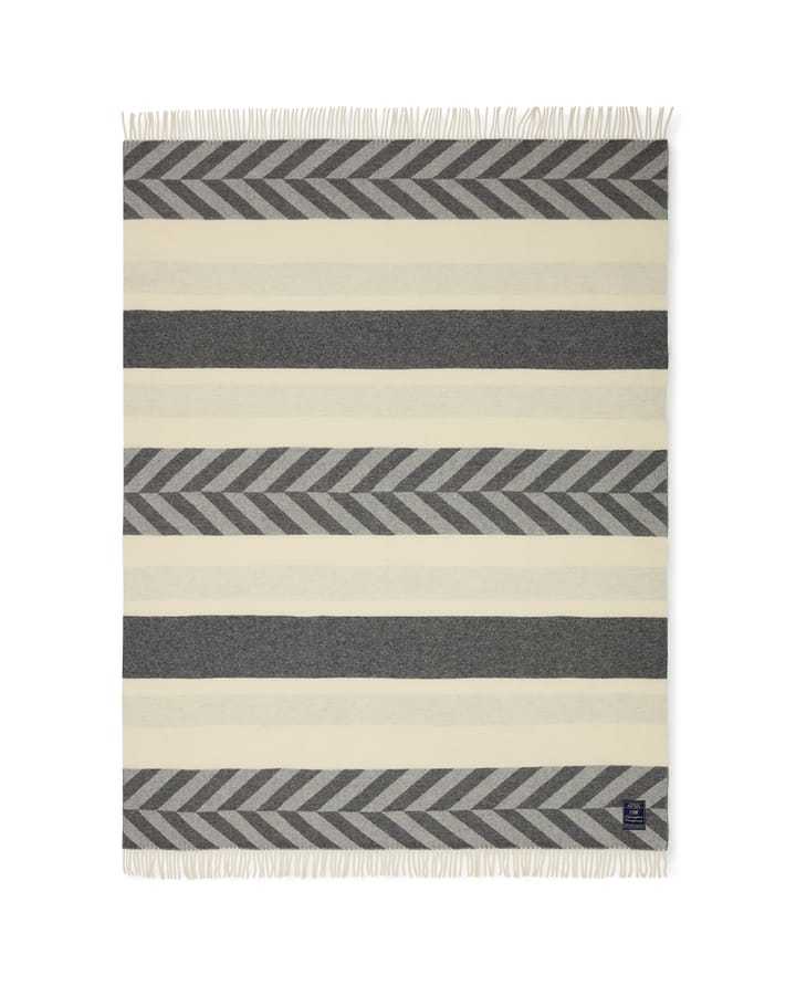 Herringbone Striped Recycled Wool pläd 130x170 cm, Gray-off white Lexington