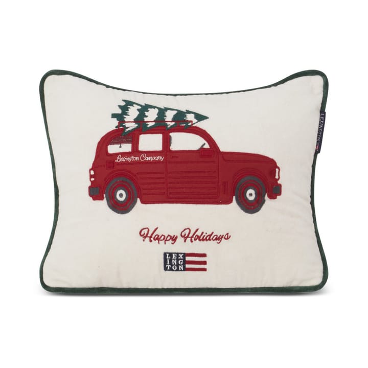 Holiday Car Organic Cotton Velvet kudde 30x40 cm, White-red multi Lexington