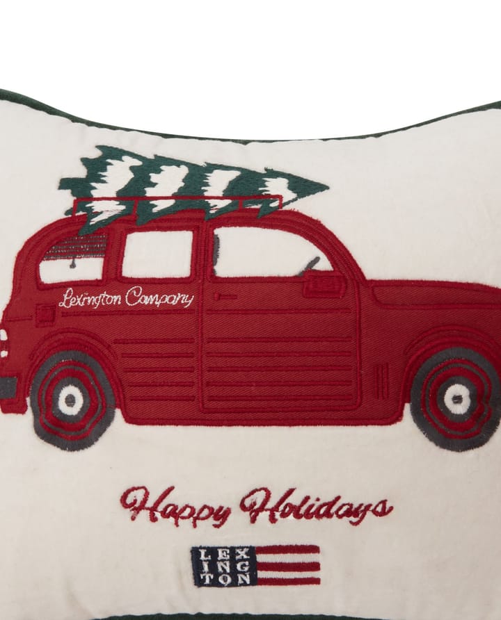 Holiday Car Organic Cotton Velvet kudde 30x40 cm, White-red multi Lexington
