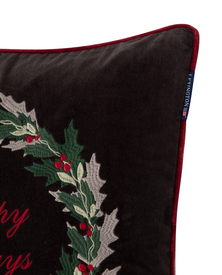 Holly Wrath Cotton Velvet kuddfodral 50x50 cm - Dark grey-green-red - Lexington