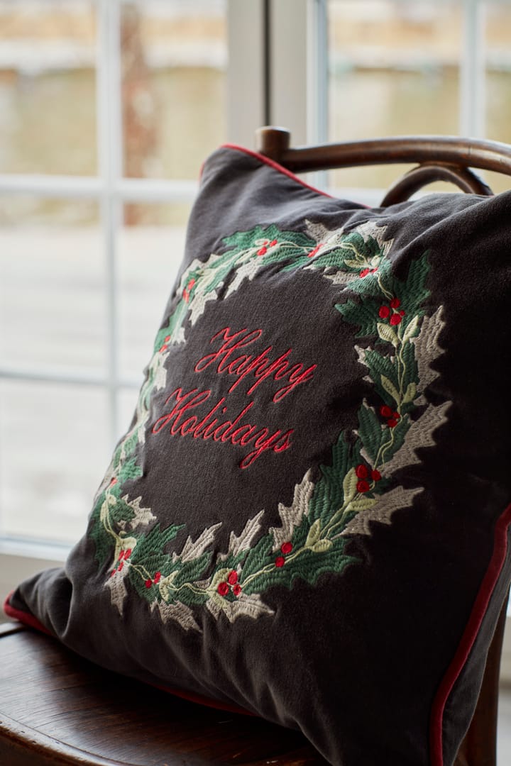 Holly Wrath Cotton Velvet kuddfodral 50x50 cm - Dark grey-green-red - Lexington