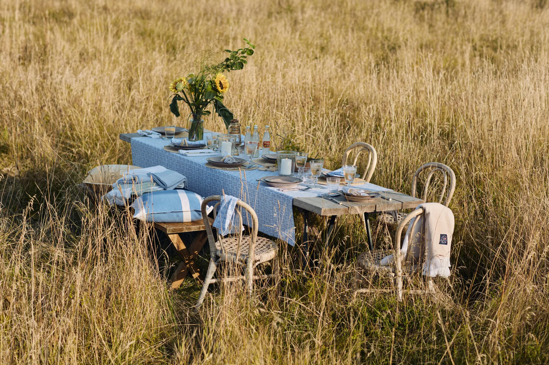 Irregula Striped Cotton kuddfodral 50x50 cm, Blue-White Lexington