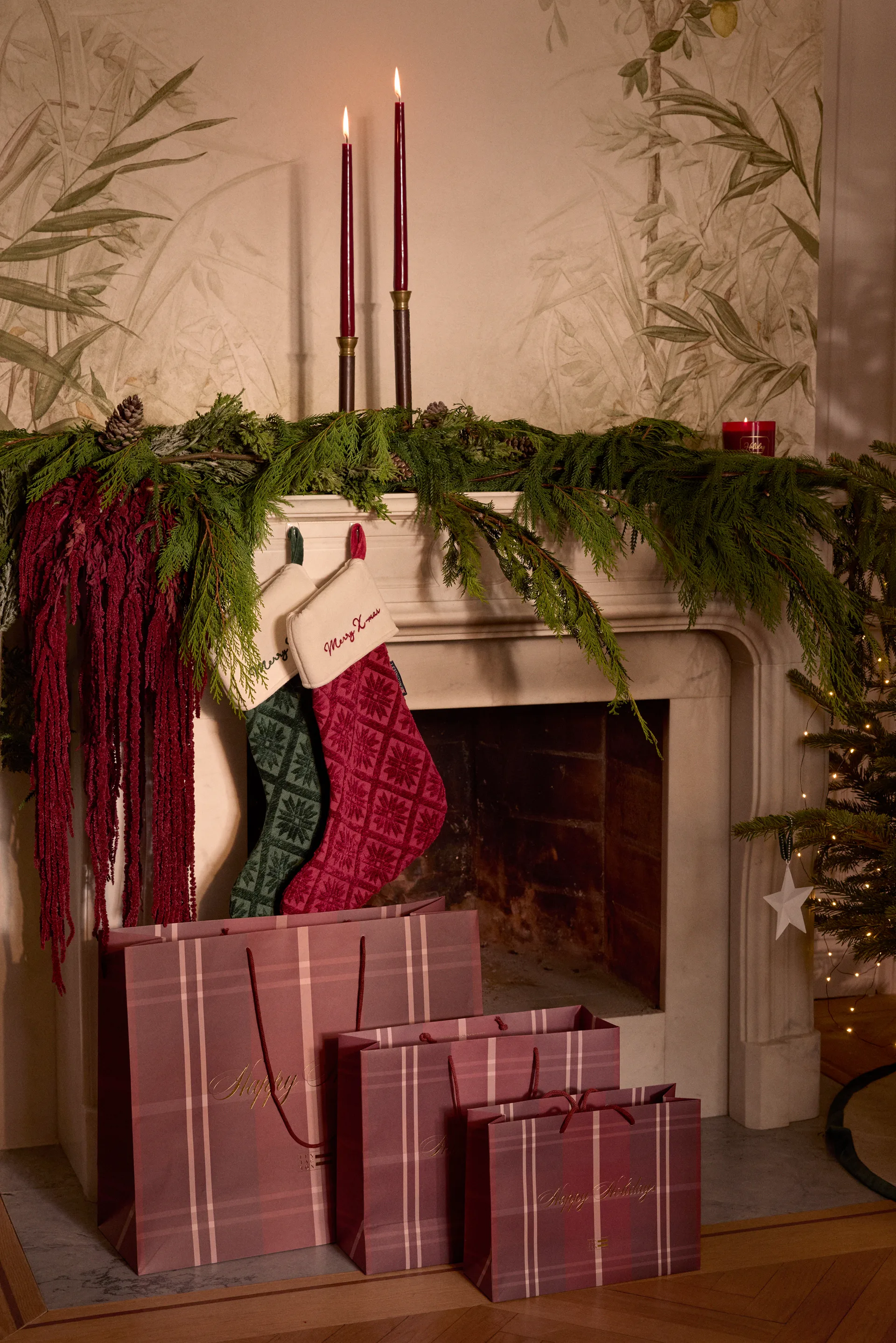 Jacquard ekologisk bomull/viskos julstrumpa, Green Lexington