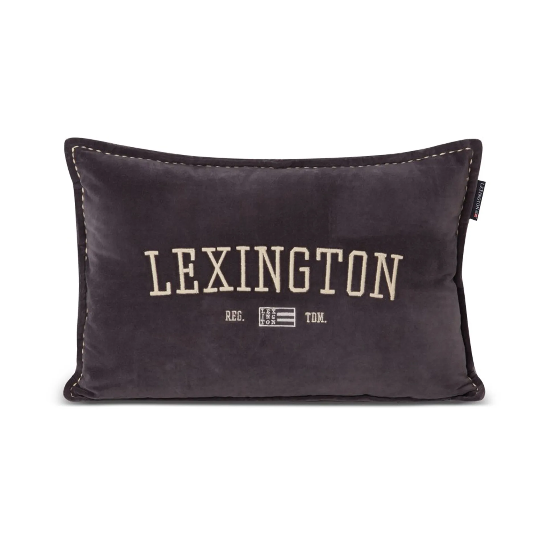 Logo Message Organic Cotton Velvet kudde 40x60 cm, Dark gray Lexington