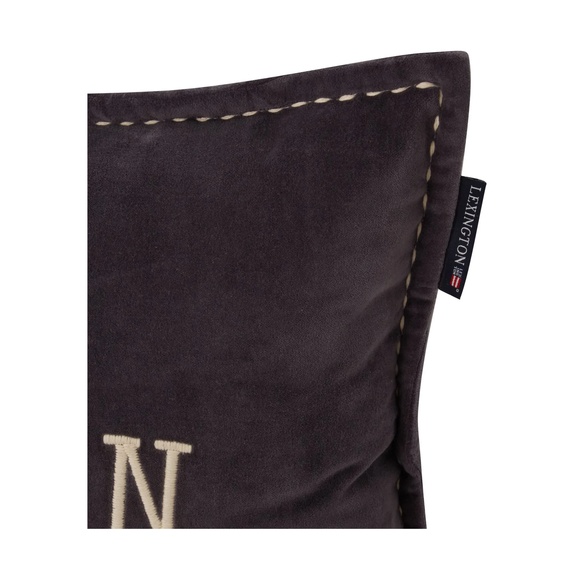 Logo Message Organic Cotton Velvet kudde 40x60 cm, Dark gray Lexington