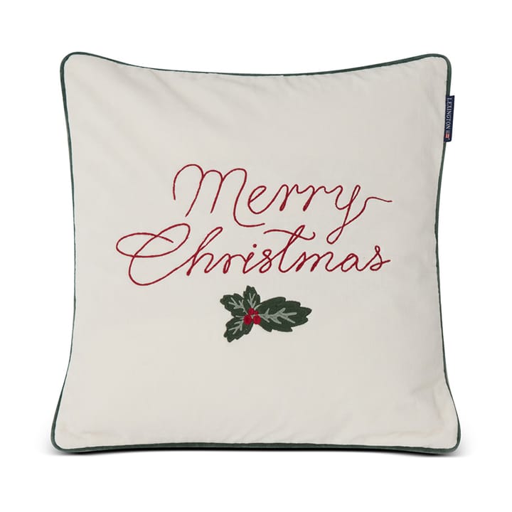 Merry Christmas Cotton Velvet kuddfodral 50x50 cm, Off white-red Lexington