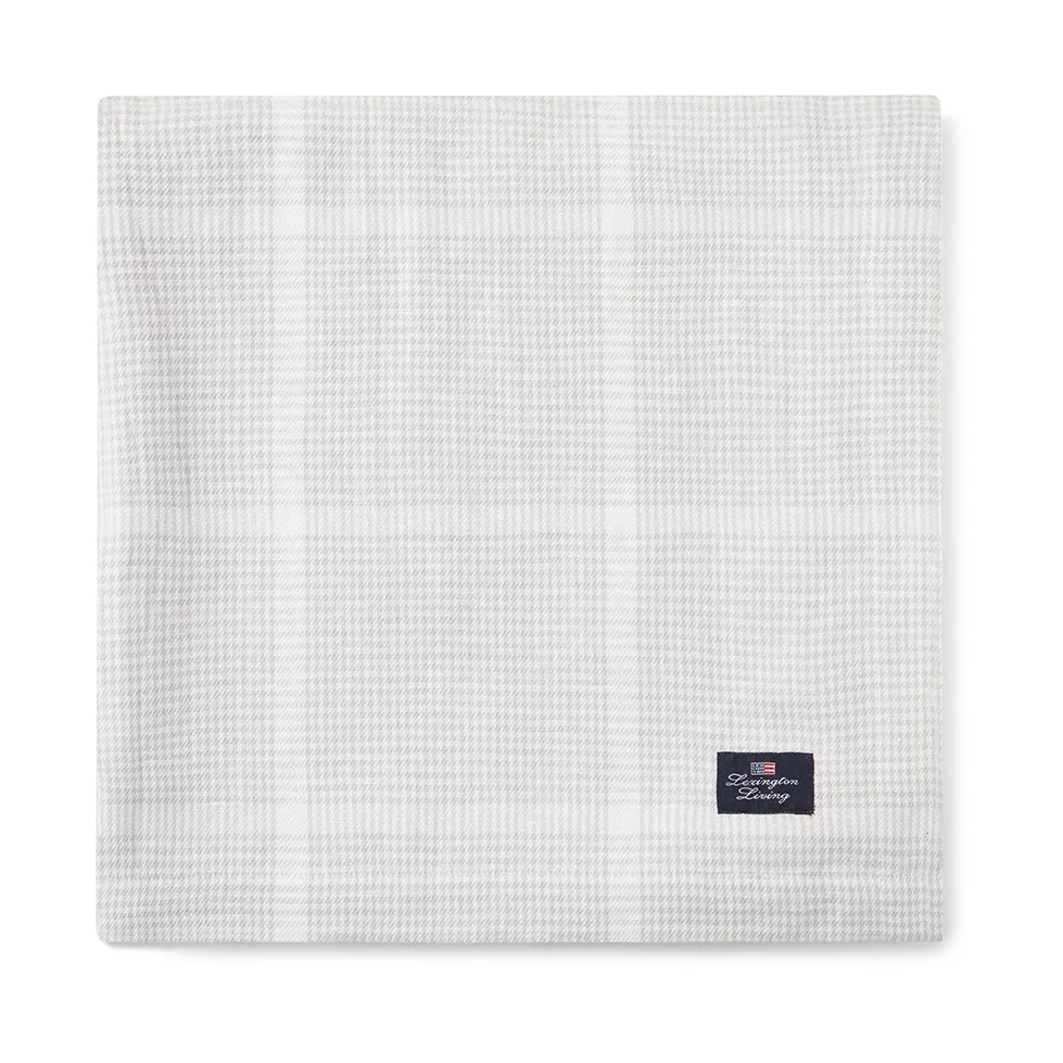 Pepita Check Cotton Linen bordsduk 150x250 cm, White-light gray Lexington