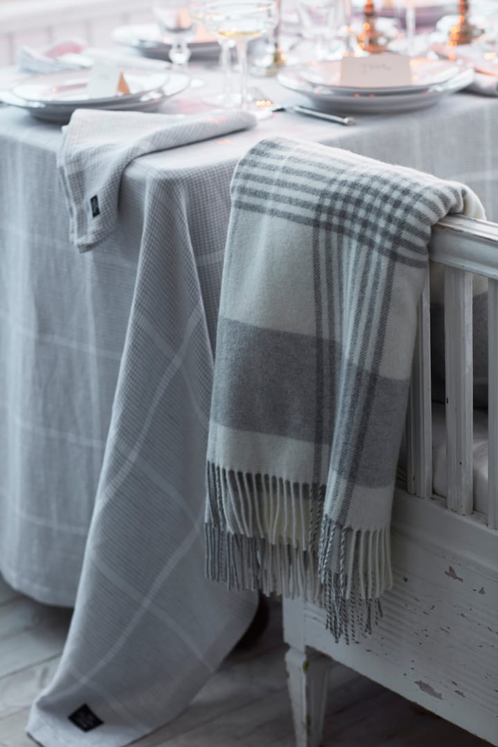 Pepita Check Cotton Linen bordsduk 150x350 cm, White-light gray Lexington