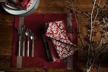 Printed Organic Cotton Twill servett 50x50 cm - Red-beige-green - Lexington