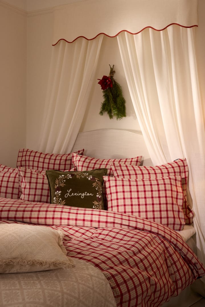 Red-beige Checked bomull flanell bäddset 2 delar, 50x60 cm, 150x210 cm Lexington