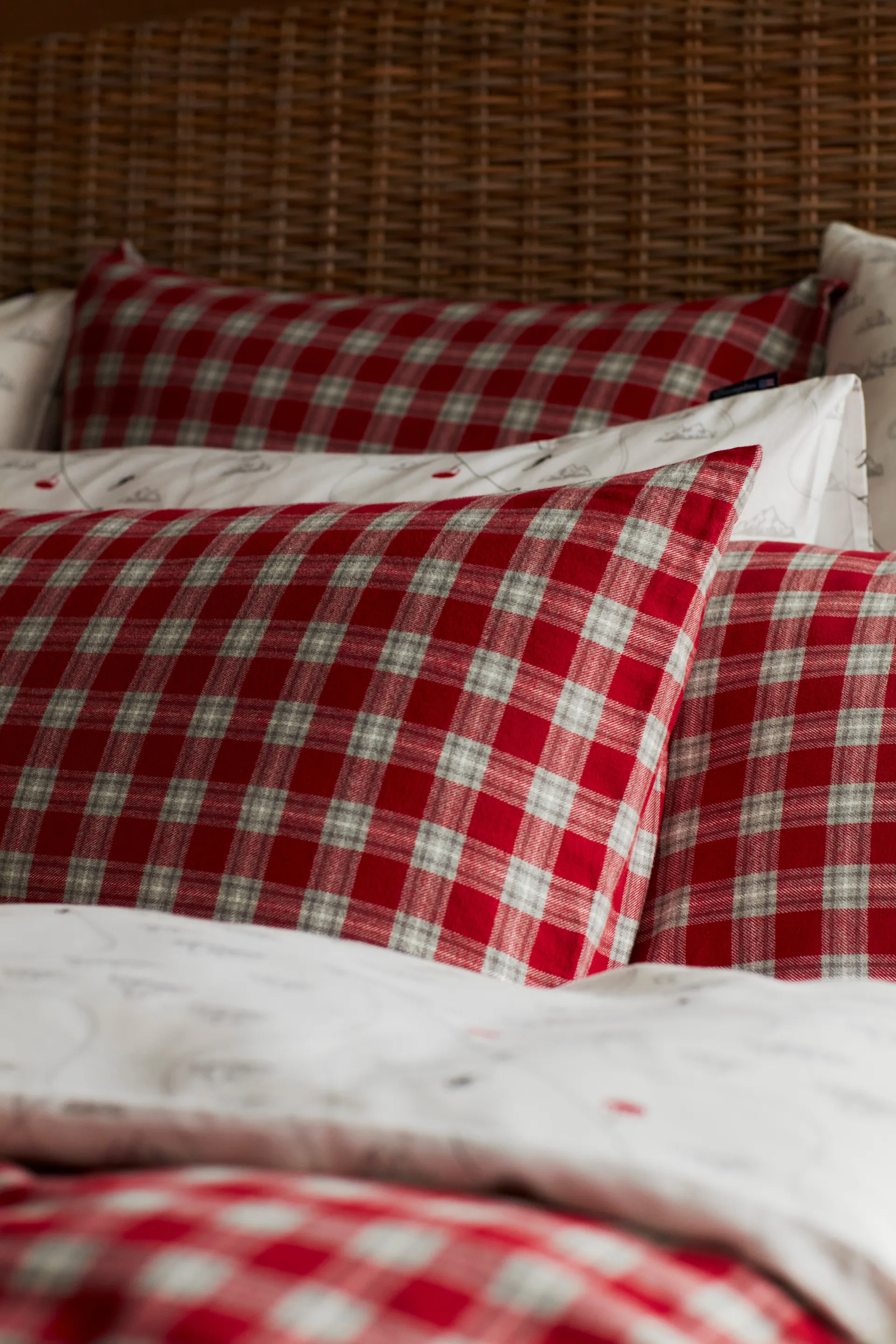 Red Checked Cotton Flannel bäddset, 50x60 cm, 150x210 cm Lexington