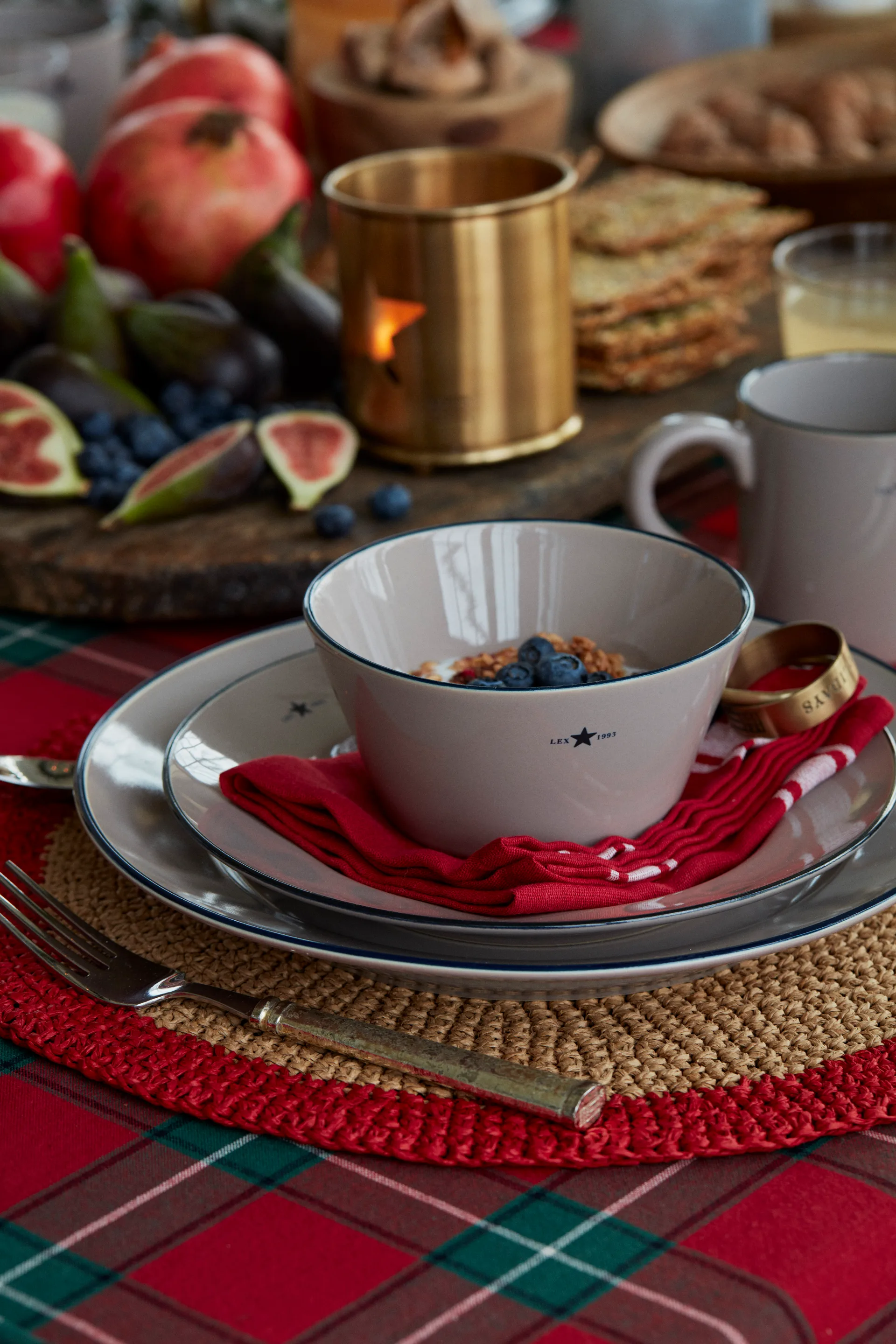 Round Recycled Paper Straw bordstablett Ø38, Beige-röd Lexington