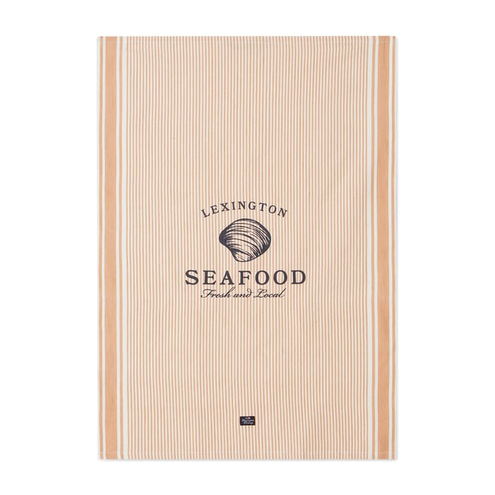 Seafood Striped & Printed kökshandduk 50x70 cm - Beige-vit - Lexington