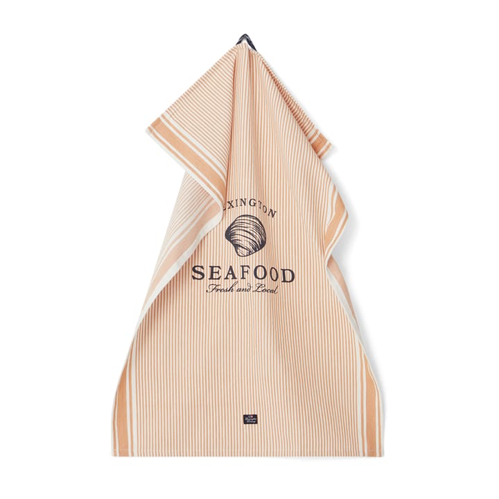 Seafood Striped & Printed kökshandduk 50x70 cm, Beige-vit Lexington