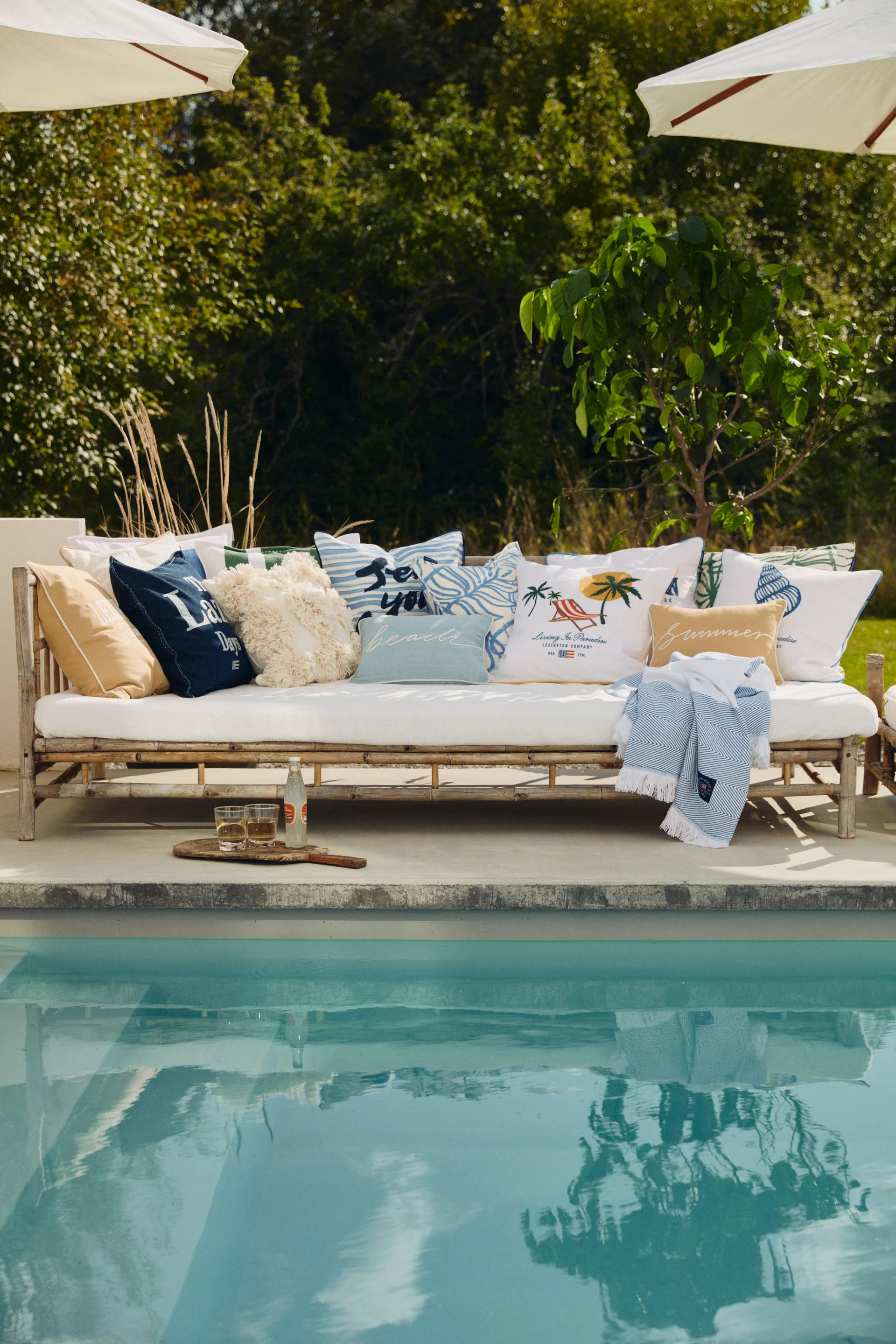 Seashell Cotton Canvas kuddfodral 50x50 cm, White-blue Lexington