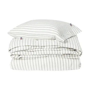 Stripe cotton flannel bäddset - White-green-beige, 2 st 50x60 cm/1 st 220x220 cm - Lexington