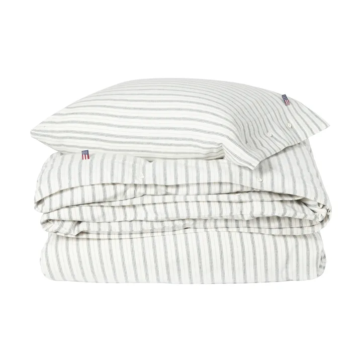 Stripe cotton flannel bäddset - White-green-beige, 2 st 50x60 cm/1 st 220x220 cm - Lexington