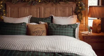 Stripe cotton flannel bäddset - White-green-beige, 50x60 cm/150x210 cm - Lexington