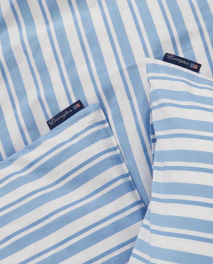 Striped Cotton Poplin bäddset - White-Blue, 2 örngott - Lexington