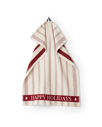 Striped Cotton Terry jacquard kökshandduk 50x70 cm - Beige-red - Lexington