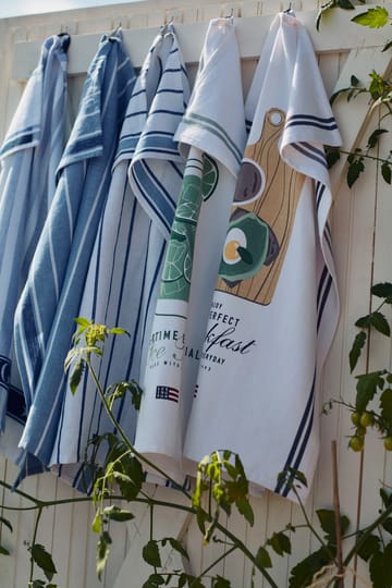 Striped Cotton Terry kökshandduk 50x70 cm - White-blue - Lexington