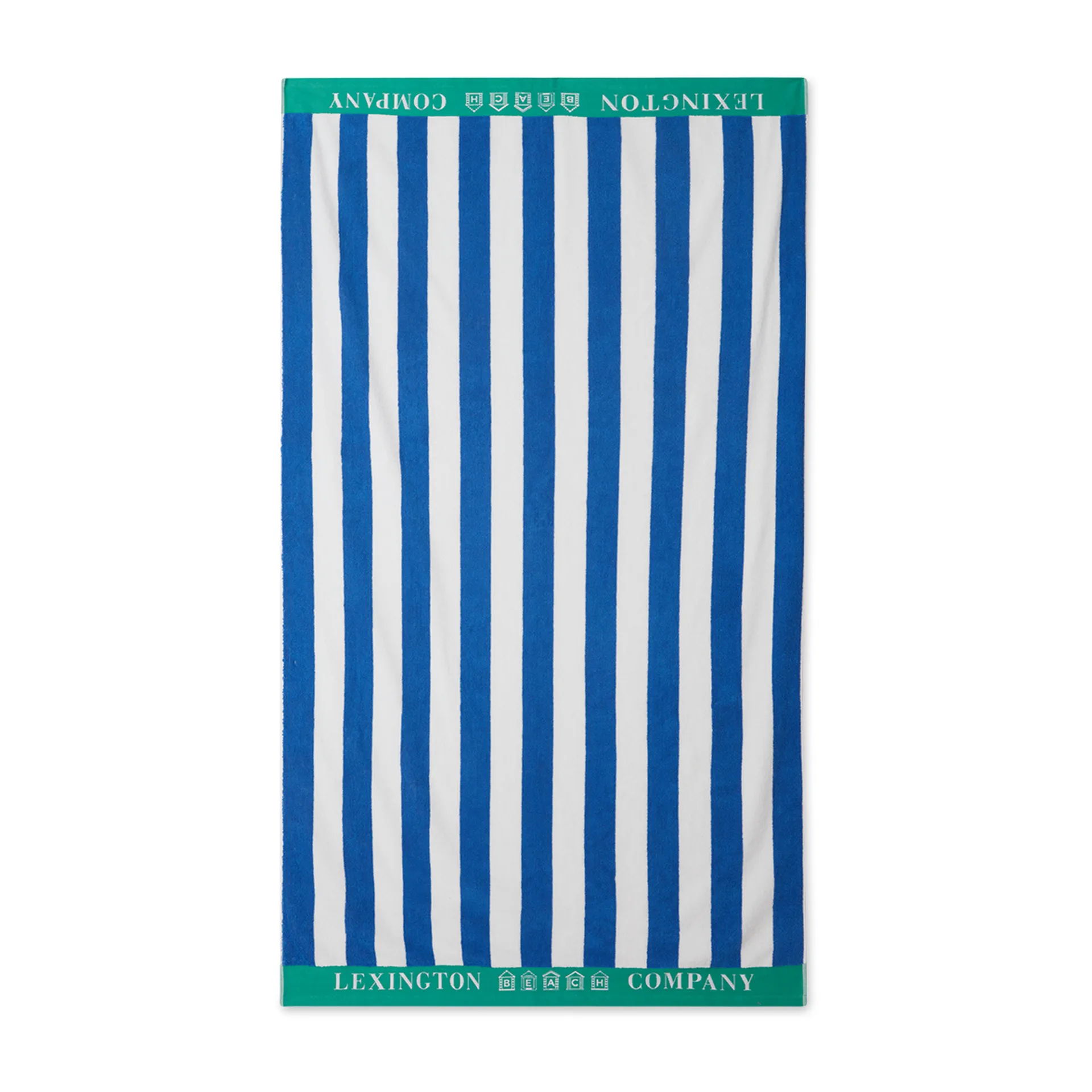 Striped Cotton Terry strandhandduk 100x180 cm, Blå-vit-grön Lexington