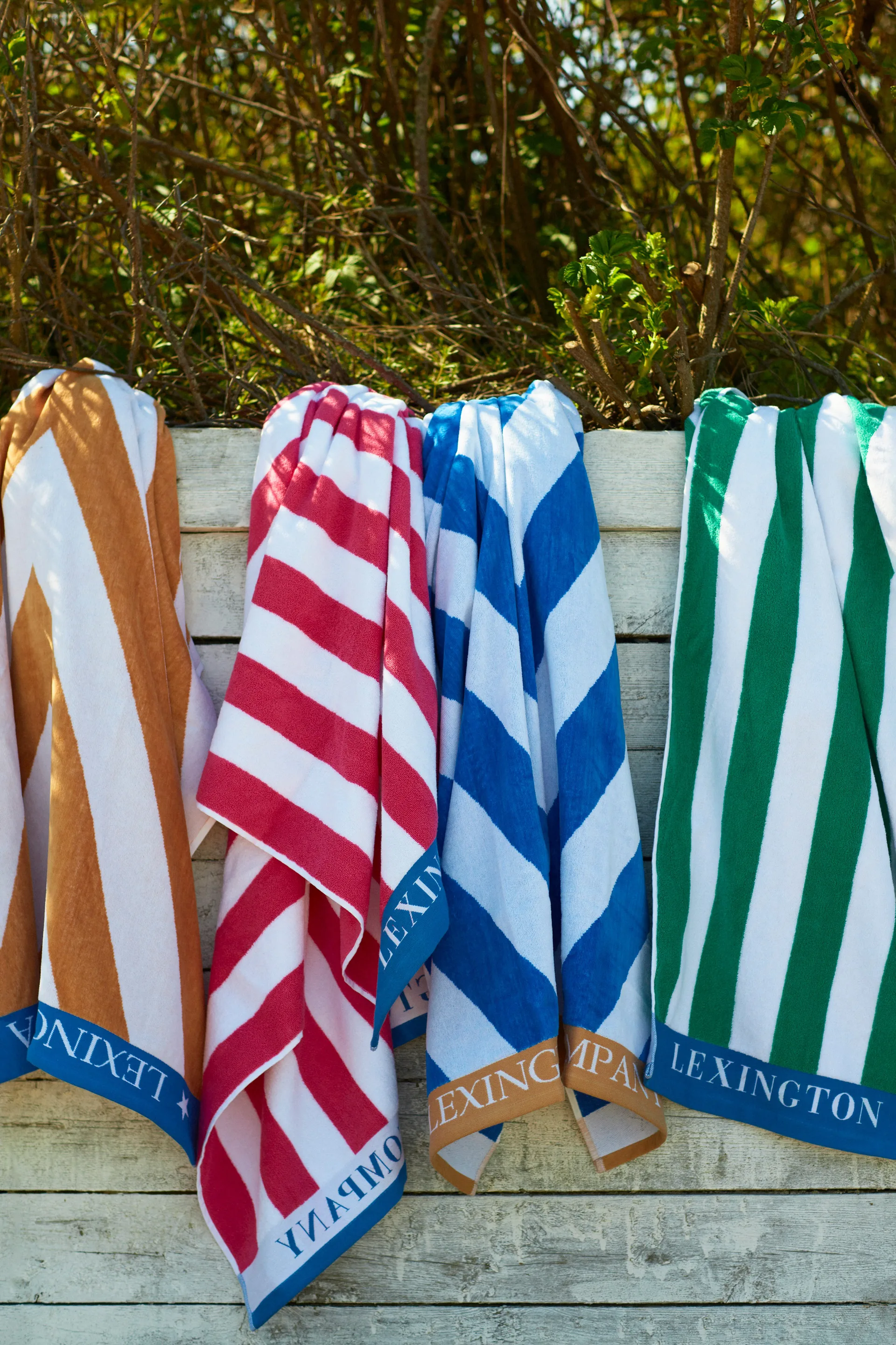 Striped Cotton Terry strandhandduk 100x180 cm, Blå-vit-grön Lexington