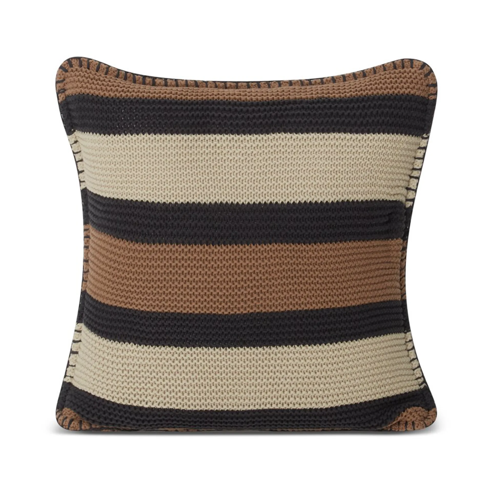 Striped Knitted Cotton kuddfodral 50x50 cm, Brown-dark gray-light beige Lexington