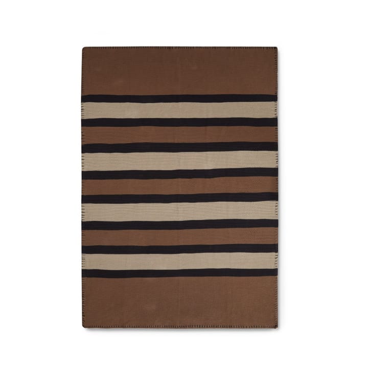 Striped Knitted Cotton pläd 130x170 cm - Brown-beige-dark gray - Lexington