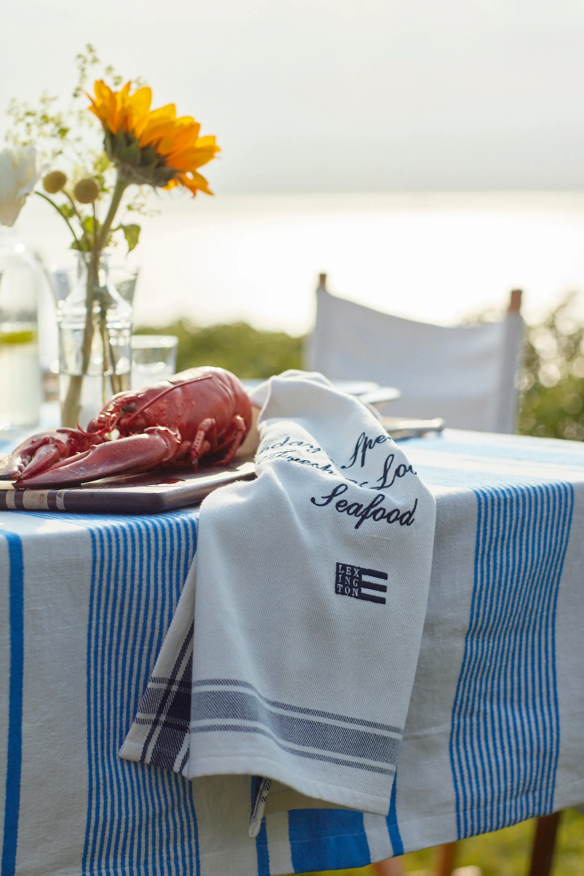 Striped Linen Cotton duk 150x250 cm, Blå-vit Lexington