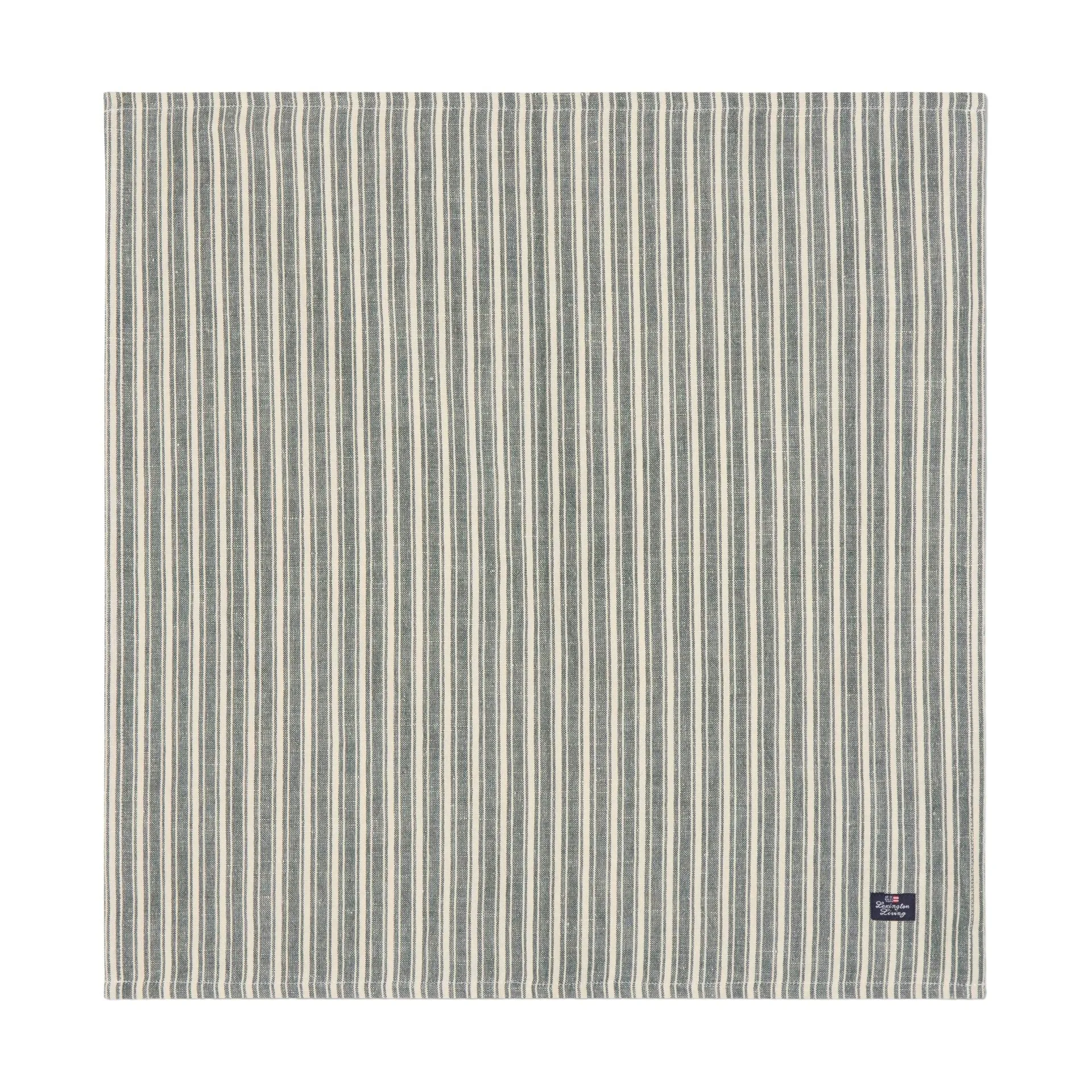 Striped linneservetter, Green-light beige, 50x50 cm Lexington