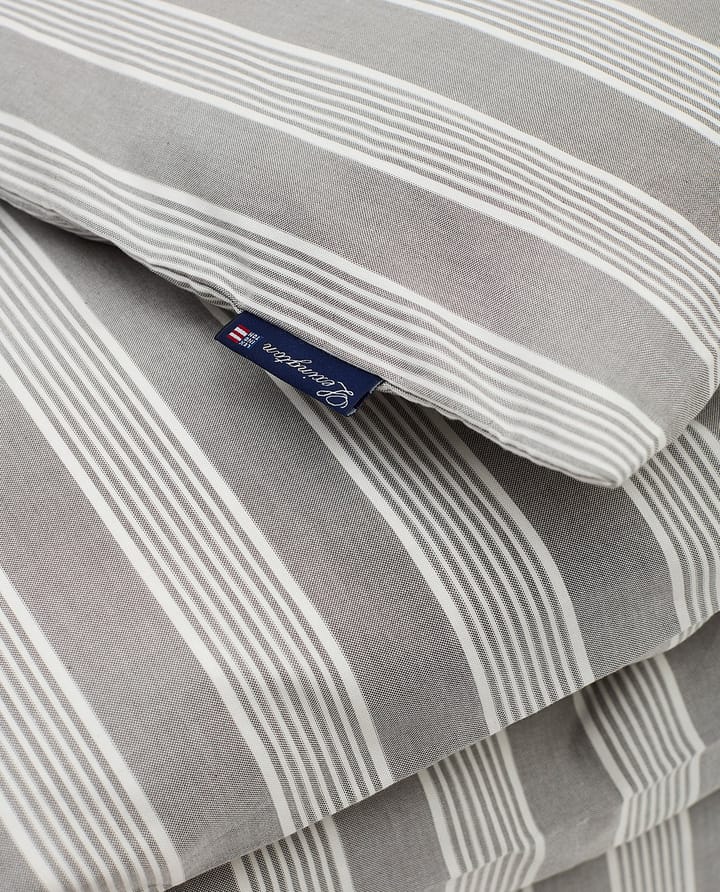 Striped lyocell och bomulls påslakan 220x220 cm, Gray/Off White Lexington