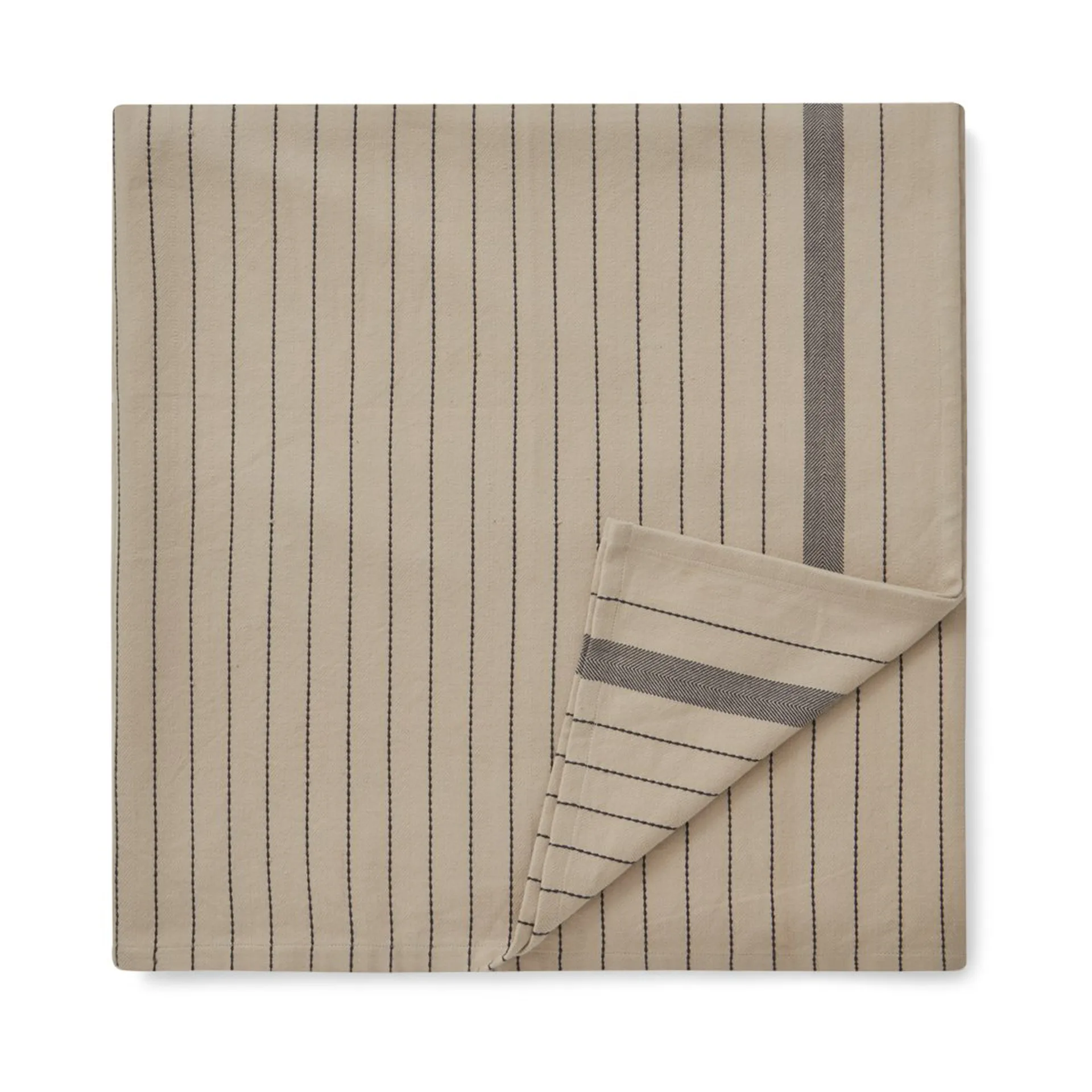 Striped Organic Cotton bordsduk 150x350 cm, Beige-dark gray Lexington
