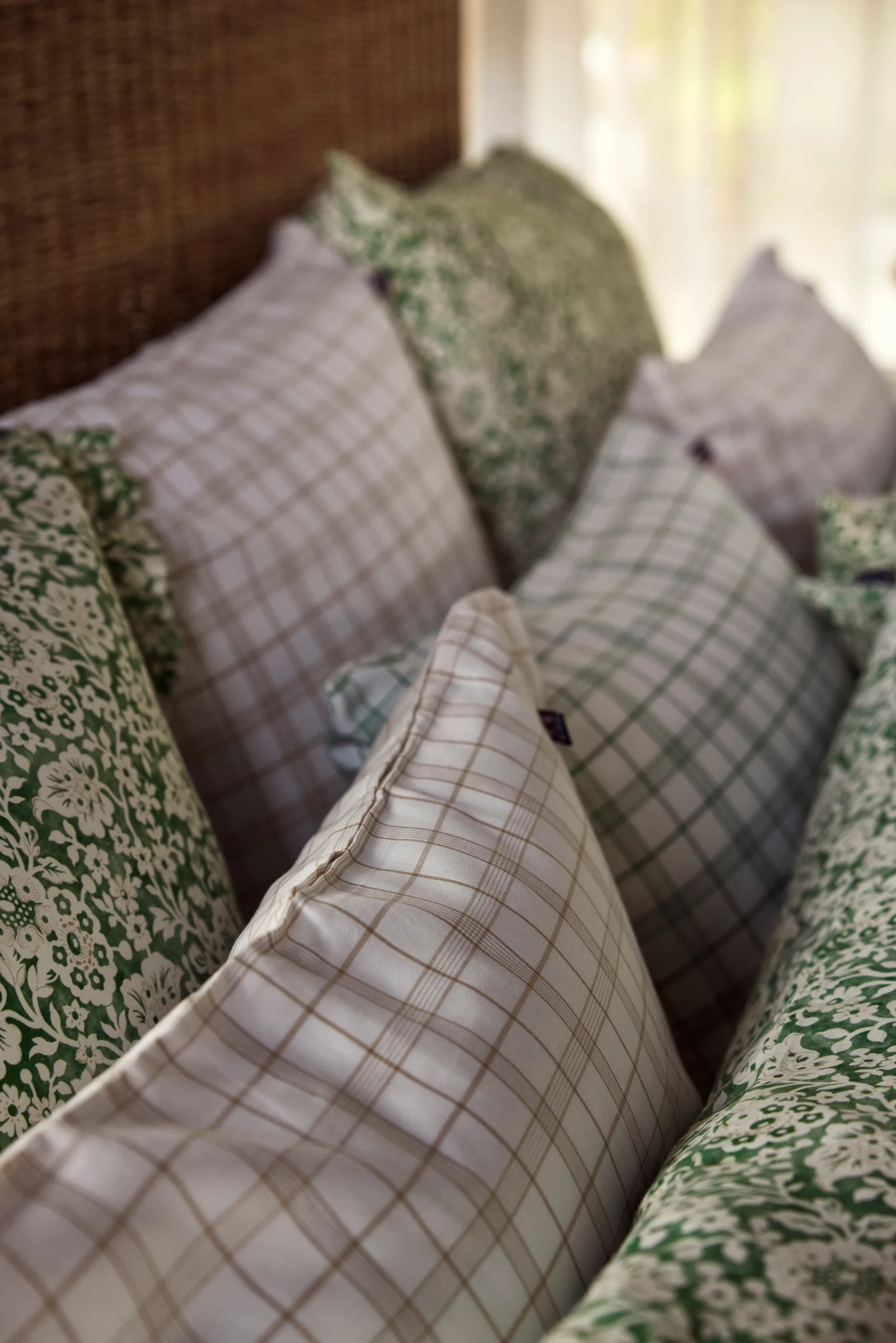 White/Green Checked Lyocell/Cotton bäddset, 50x60 cm, 150x210 cm Lexington