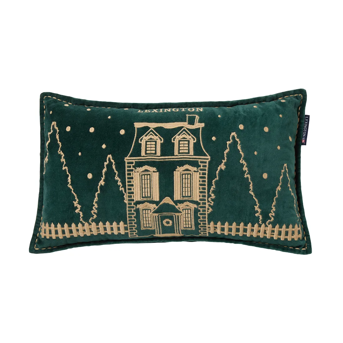 Winter House eko. sammetsbomull kudde 30x50 cm, Green-Light Beige Lexington