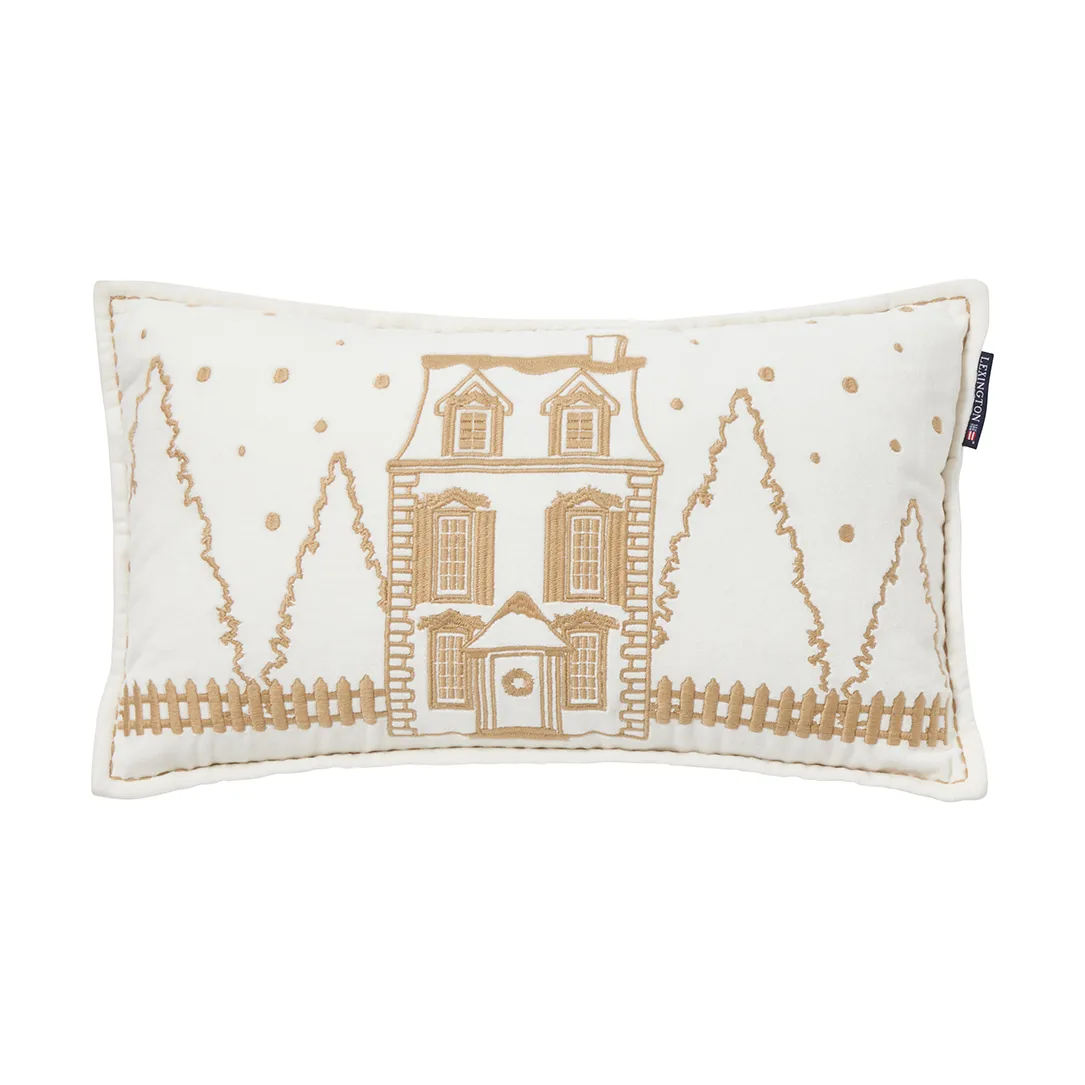Winter House eko. sammetsbomull kudde 30x50 cm, White-Light beige Lexington