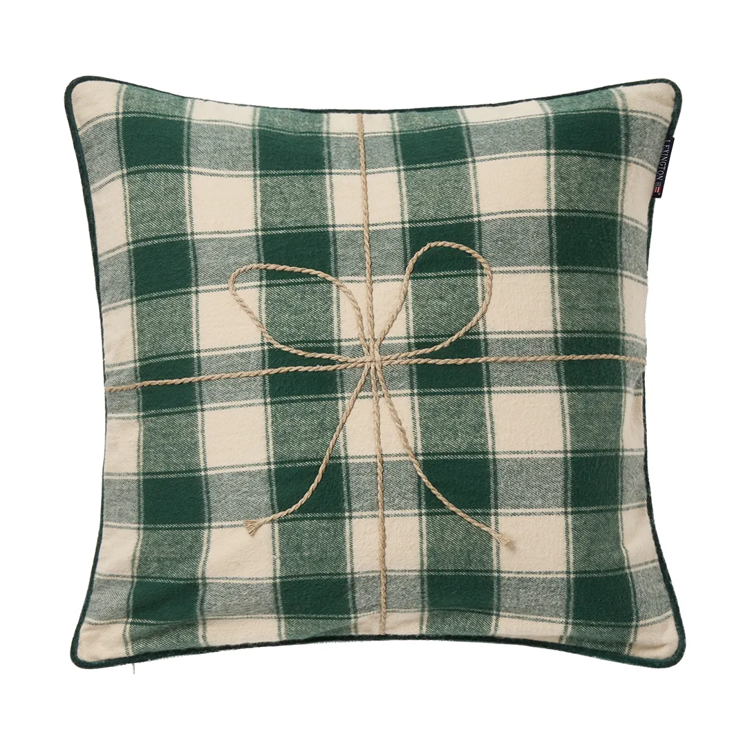 Wrapped checked eko. flannel kuddfodral 50x50 cm, Light beige-green Lexington