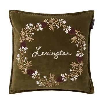 Wreath ekologisk bomullssammet kuddfodral 50x50 cm - Olive-brown-white - Lexington