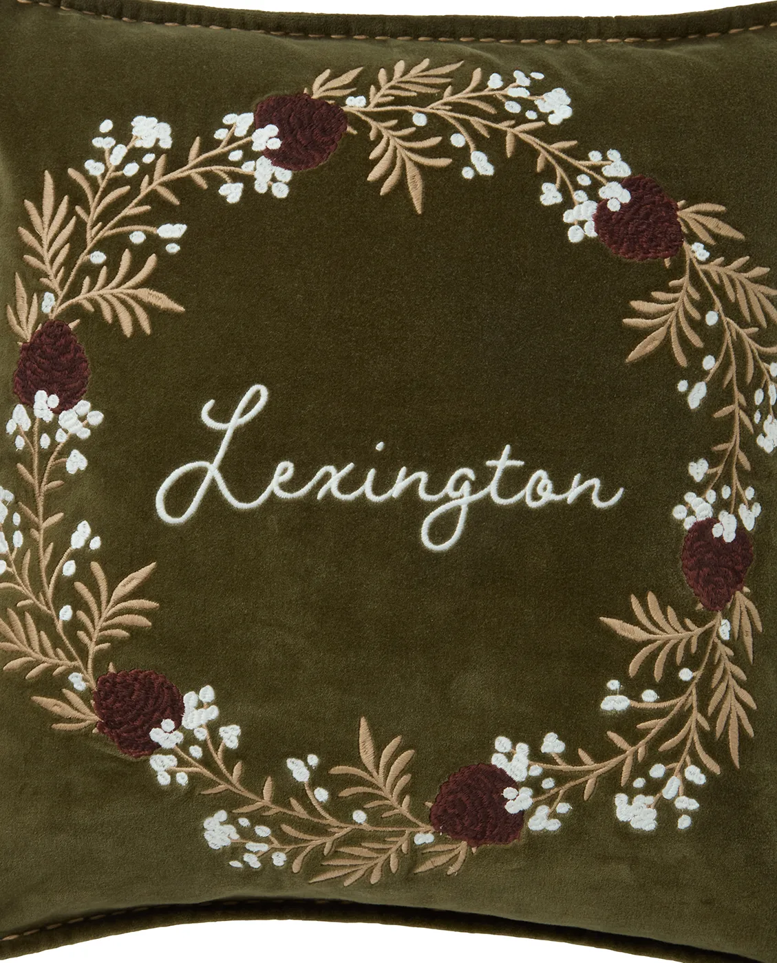 Wreath ekologisk bomullssammet kuddfodral 50x50 cm, Olive-brown-white Lexington