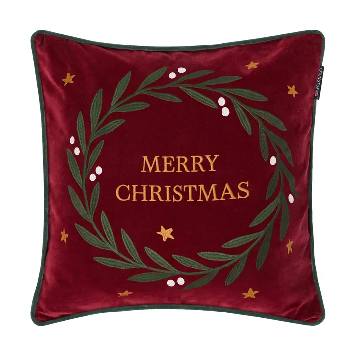 Wreath ekologisk bomullssammet kuddfodral 50x50 cm - Red-green-yellow, 50x50 cm - Lexington