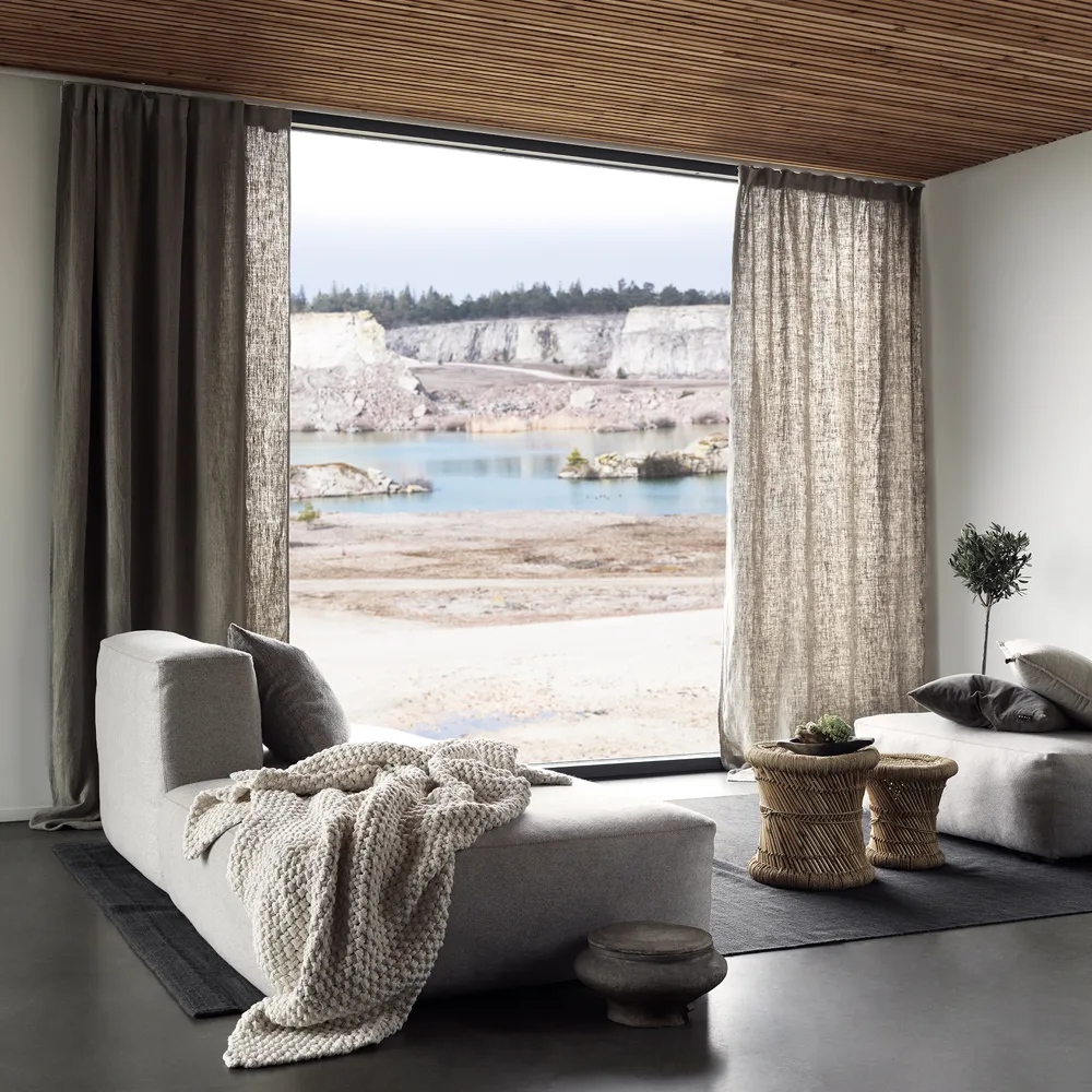 West gardin med veckband, linnebeige Linum