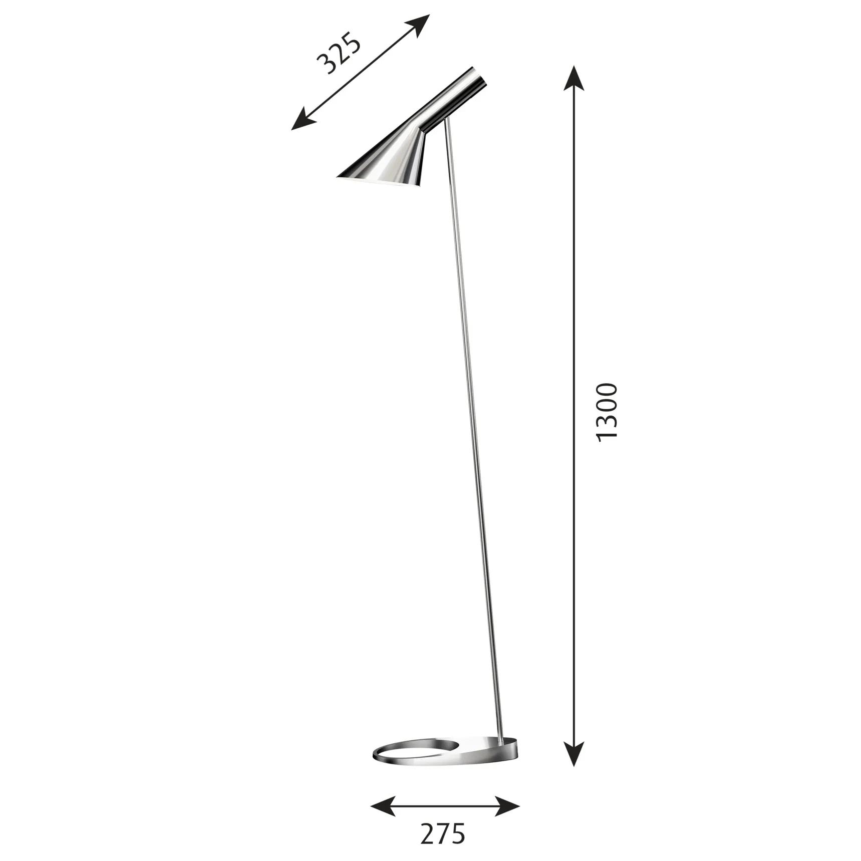 AJ golvlampa, Rostfritt stål polerad Louis Poulsen