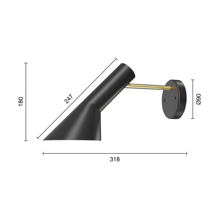 AJ vägglampa fast installation utan strömbrytare, Brass-black Louis Poulsen
